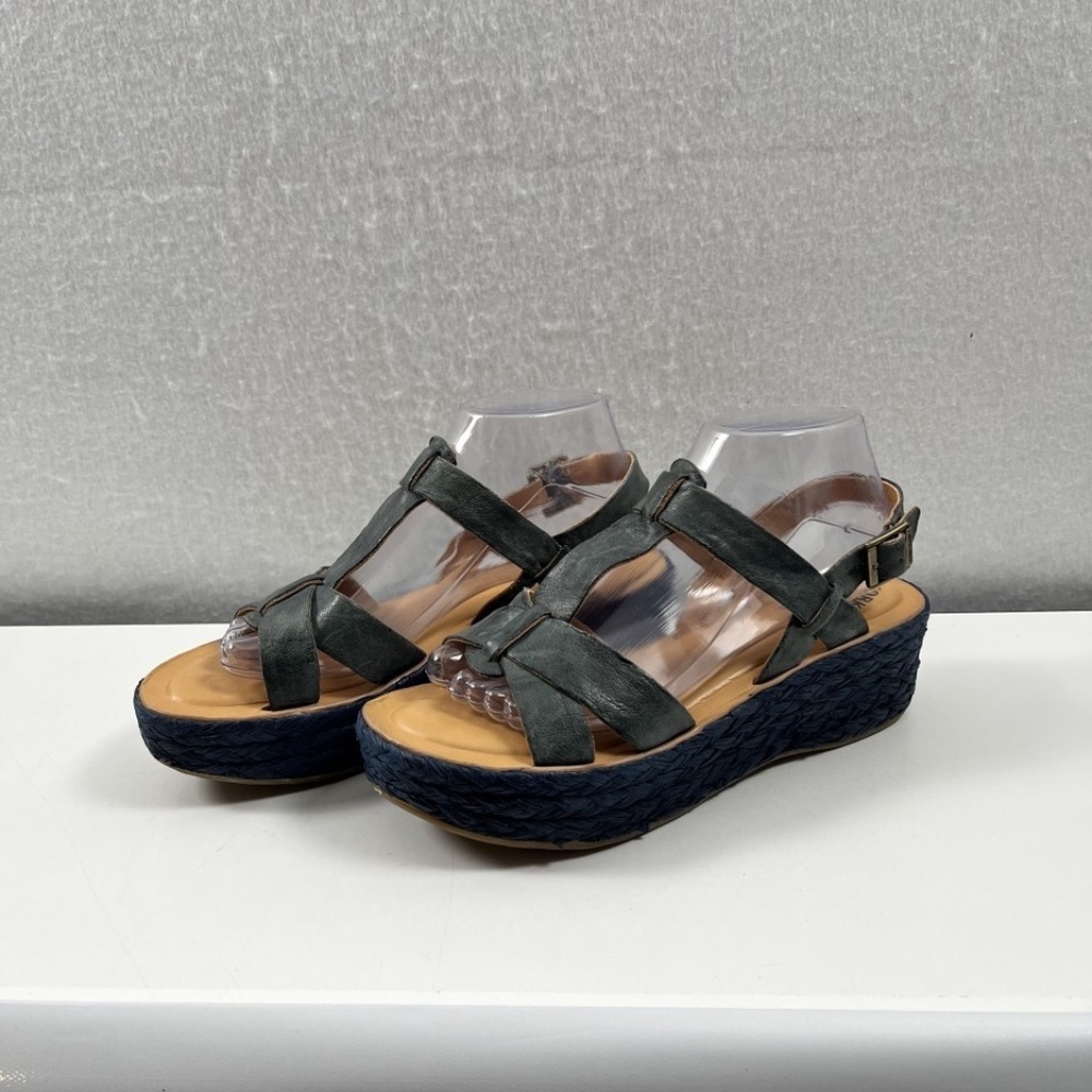 NWOB Kork-Ease Ande Navy Blue Leather Platform Espadrille Wedge Sandal Size 8